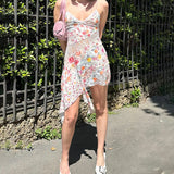 KYLETHOMASW  -  Floral Asymmetrical Sleeveless Dress for Holiday Party French Style Hollow Lace Patchwork A-line Sundress Coquette Robe