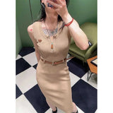 KYLETHOMASW  -  Sexy Sleeveless Sheath Knitted Dress Summer Fashion Zipper Streetwear Robe Office Lady Solid Color Midi Dresses With Belt 142A