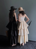 KYLETHOMASW  -  Korean Chic Summer New Item Niche Design Sense Waist Cinching Slimming Patchwork Ruffle Edge Cake Suspender Dress Women