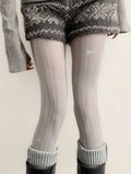 KYLETHOMASW  -  Nighttime Classroom Grey Tights Women's Spring Autumn Style Retro Hollow Vertical Stripe Socks  Knot Printed Base La...