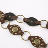 KYLETHOMASW  -  Retro metal disc sunflower hollow out chicken eye belt PU leather niche personality waist belt