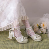 KYLETHOMASW  -  Women Kawaii Ankle Strap Lolita Pumps Round Toe Platform Thick Mid Heel Buckle Bow Bead Cosplay Lady Shoes Spring Autumn