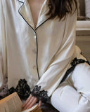 KYLETHOMASW  -  Women French Style Spring Long Sleeve  Sleepwear Set Home Comfortable V-Neck Home Clothes