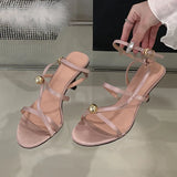 KYLETHOMASW  -  Fashion Ankle Strap Women Thin Heels Sandals Shoes Female Round Toe Footwear Party Ladies High Heels Sandals Shoes Pumps