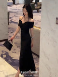 KYLETHOMASW  -  Light Luxury Fashion Black Neck Halter Dress for Women 2025 Summer New French Slim Fit Slit Long Skirt Showing Off Their Figure