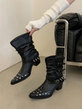 KYLETHOMASW  -  Black Gothic Shoes Platform Rivet Belt Buckle Chunky Heels Ankle Boots Punk Woman Cowboy Western Boots 2025 New Arrival