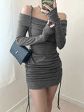 KYLETHOMASW  -  New Women Dresses Autumn Fashion Streetwear Long Sleeves Lace-up Casual Slim Mini Dress Sexy Backless Elegant Lady Knitted Dress
