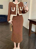 KYLETHOMASW  -  Small Fragrance Tweed Skirts Sets O Neck Patchwork Short Cardigans Jacket Long Skirt Korean Fashion Two Piece Set Female Outfits