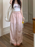 Pink Sweet Y2k Parachute Pants Women Korean Style Coquette Baggy Joggers Bow Harajuku Kawaii Cute Wide Trousers Casual