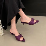 KYLETHOMASW  -  Fashion Butterfly-Knot Ladies Heeled Slippers Shoes Summer Pointed Toe Women Low Heel Slippers Female Slides Sandals Pumps