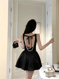 KYLETHOMASW  -  Korean Elegant Romantic Pearl Chain Backless Lace up Princess Mini Dresses Sweet A Line Dress Birthday Evening Party Clothes