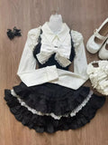 KYLETHOMASW  -  Y2k Aesthetic Lolita Style 3 Piece Set Women Kawaii White Shirt Bow Lace Vest Ruffle Mini Skirts Korea Fashion Gothic Skirt Sets