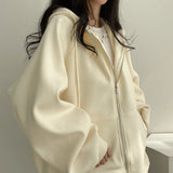 KYLETHOMASW  -  Solid Color Women's Hoodie Jacket Retro Sweatshirt Thick Warm Winter Loose Fit Long Sleeve Top Casual Coat Daily Outerwear