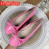 KYLETHOMASW  -  Women Round Toe Ballet Flats Spongy Bottom  Hot New 2024 Italian Shoes Patent Leather Classic Bow-Knot Dressing Slip-On 34 48 47