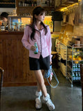 Kylethomasw Y2k Pink Knitted Cardigan Sailor Collar Long Sleeve Sweater Women Korean Fashion Preppy Style Autumn Winter Cute Clothes