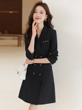 KIylethomasw Fashion Korean Black Dress Fall and Winter New High-quality Office Women's Blazer Elegant Temperament Double-breasted Dress