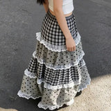KYLETHOMASW  -  French Lace Patchwork Plaid Lace Women's A-line Cake Long Skirt Casual Fashion Comfortable Style Summer New