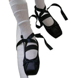 KYLETHOMASW  -  Korean Style Ballet Flat Shoes with Bow Cross Lacing Mary Janes Low Heel Women's New Arrival Breathable Comfortable Slip-On