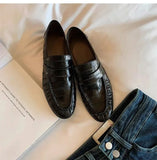 KYLETHOMASW  -  Retro Brown Soft Leather Brand Flats Women Fashion Pleated Design Loafers Comfort Outdoor Commuting Office Shoe Zapatos De Mujer