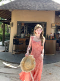 KYLETHOMASW  -  Vintage Y2k Spaghetti Strap Dress Women New Casual Print Midi Dress Female Korean Slim Beach Boho One Pieces Vestidos