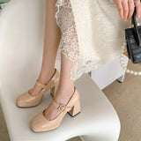 KYLETHOMASW  -  Red Patent Leather Mary Jane Pumps for Women Strap Buckle Chunky High Heels Shoes Woman Platform Pump Burgundy Party 43