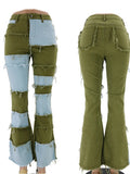 KYLETHOMASW  -  Y2k Patchwork Jeans Women Casual All-match Zippper Pockets Button Flare Denim Trousers Female 2025 Spring Summer Lady Streetwear