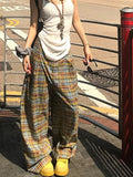 KYLETHOMASW  -  Y2K Plaid Wide Leg Pants Women Summer Streetwear High Waist Loose All Match Pants Casual Pockets Lady Mopping Trousers