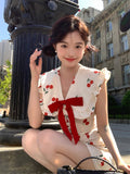 KYLETHOMASW  -  Summer Japanese Kawaii Party Dress Women Casual Sweet Cute Mini Dress Female Lace Korea V-Neck Fairy Slim One Piece Dress 2024