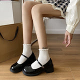KYLETHOMASW  -  New Autumn Women Mary Jane Shoes Simple Glossy PU Ladies Causal Uniform Low-heeled Shoes Fashion Versatile Lolita Women's Pumps