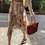 KYLETHOMASW  -  Irregular Lace Skirts Women Ruffles Print Vintage Spring Summer Mini Dress Korean Fashion Versatile Y2k Faldas Mujer