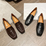 KYLETHOMASW  -  British High Quality leather flats shoes woman slip on loafers 34-43 big size square toe oxford shoes woman comfy working flats