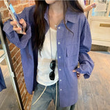 Kylethomasw Polo Collar Loose Casual Plaid Long-sleeved Shirt Women 2024 Autumn New Korean Contrast Color Patchwork All-match Tops