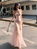 KYLETHOMASW  -  Summer Sexy Spaghetti Strap Fairy Dress for Women Print Slim Fit Temperament Elegant Trumpet Mermaid Wrapped Buttocks Dress