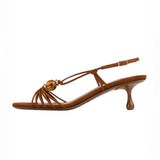 KYLETHOMASW  -  Women's  Slingback Sandals Amber Bead Decor Open‑Toe Kitten Heels Thin Knotted Strap Mid‑Heel Backless Pumps Elegant