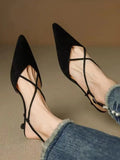 KYLETHOMASW  -  New Style Pointed Toe Low Heel Mule Shoes Women French Retro Single Buckle Strap Fashion Pointed Low Heel Shoes Women 7878