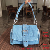 Kylethomasw Denim Women Shoulder Crossbody Bag Fashion Rivet Ladies Axillary Bags Brand Design Female Handbag Blue