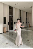 KYLETHOMASW  -  Fashion Women Evening Gown Fake 2-Piece Lace Sexy Chest Wrapped Bodycon Maxi Long Dress Elegant Lady Holiday Party Robe Vestidos