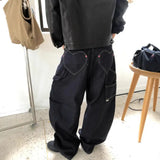 KYLETHOMASW  -  Heart Shape Pocket Women's Jeans Casual Style Denim Pants Retro Style Spice Girls Trousers High Waist Solid Color Jeans