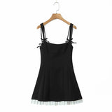 KYLETHOMASW  -  Sexy Spaghetti Straps Black Pink Mini Dress Women Pleated Hem Patchwork A-line Slim Summer Dresses Party Robe