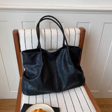 KYLETHOMASW  -  Simple Large Capacity Soft Leather Tote Bag Versatile Lightweight Black Commuter Shoulder Bag Fashion Casual Pleated Handbag