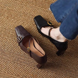KYLETHOMASW  -  Metal Buckle Decoration Mary Jane Shoes Women Comfortable Leather High Heels Elegant Chunky Heel Women Pumps Zapatos De Mujer