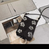 KYLETHOMASW  -  Silver Sequins Flower Zipper Pouch Women Fashion Versatile Mini Crossbody Bag Ladies Harajuku Casual Versatile Purse Chic