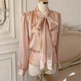 KYLETHOMASW  -  Korean Style  Knot Belted Long Sleeve Shirt Women's Spring New High Quality Elegant Fashionable Straight Cut Top