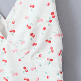 KYLETHOMASW  -  Sexy White With Red Cherry Print V neck Mini Tank Dress Women Slim Waist A-Lined Sleeveless Short Robe Holiday