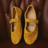KYLETHOMASW  -  Leather Mary Janes Flats Shoes Women Cow Suede Buckle Strap Ballet Flats Shoes Ladies Spring Autumn Shallow Soft Casual Loafers