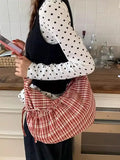 KYLETHOMASW  -  Korean Plaid Hobos Bag High Capaci Bolsos mujer College Style Shoulder Bags for Woman Commuter Sac Femme Lace-up Bolsas Bolsa