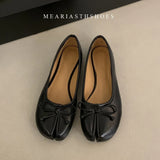 KYLETHOMASW  -  Novelty satins Leather bowknot Split Toe flat shoes woman mary janes Japanese trotters flats Tabi ninja loafers women Moccasins