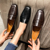 KYLETHOMASW  -  British High Quality leather flats shoes woman slip on loafers 34-43 big size square toe oxford shoes woman comfy working flats