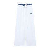 Kylethomasw American Contrast Color Patchwork Loose Wide Leg Pants Women Autumn New High Waist Lace-up Letters Embroidered Casual Pants