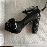KYLETHOMASW  -  Summer 2025 Ladies 2.5 Platform Cute Bow Lace Princess Lolita Shoes Party 10cm High Heel Buckle Big size 43